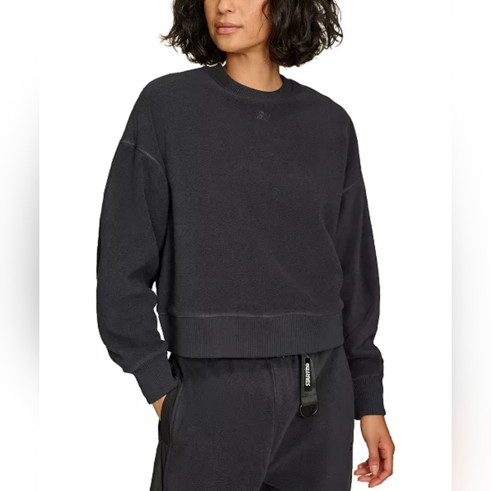 NWT Starter Women's Crewneck Cropped Sweatshirt Black XL